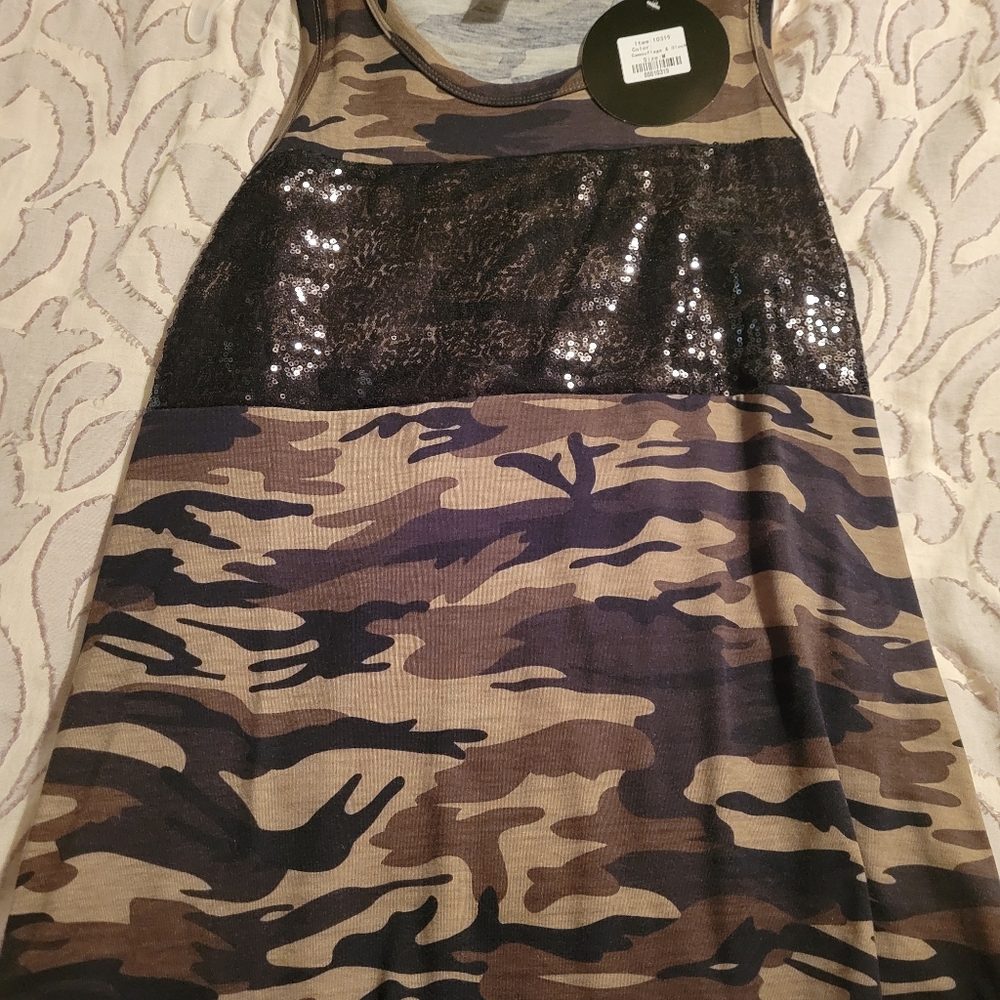 Camo tank w/ black sequins